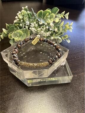 Erimish Leopard Faceted Beads Gold Glitter Bar bracelet